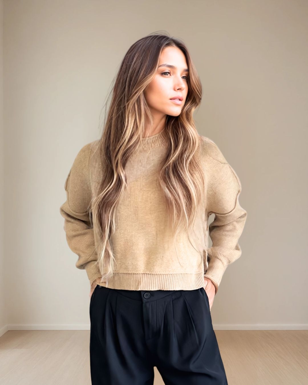 Celeste Silky Knit Sweater in Camel