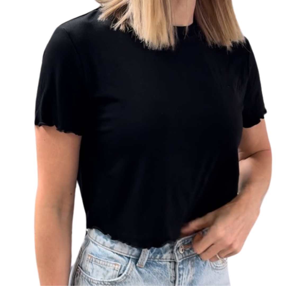 Chaser Cap Sleeve Crop Tee in Black