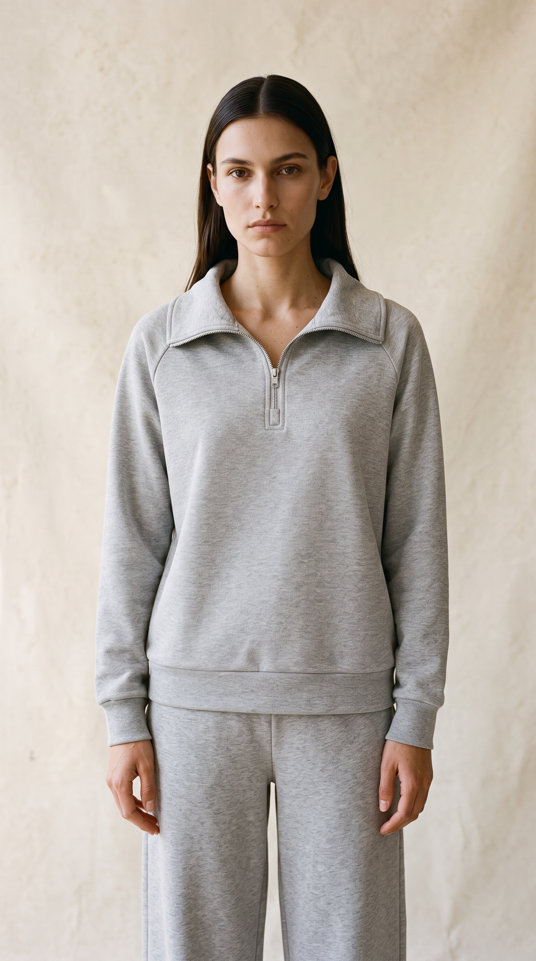 Maeve Luxeflow - Relaxed 3/4 Zip Top In Heather Grey