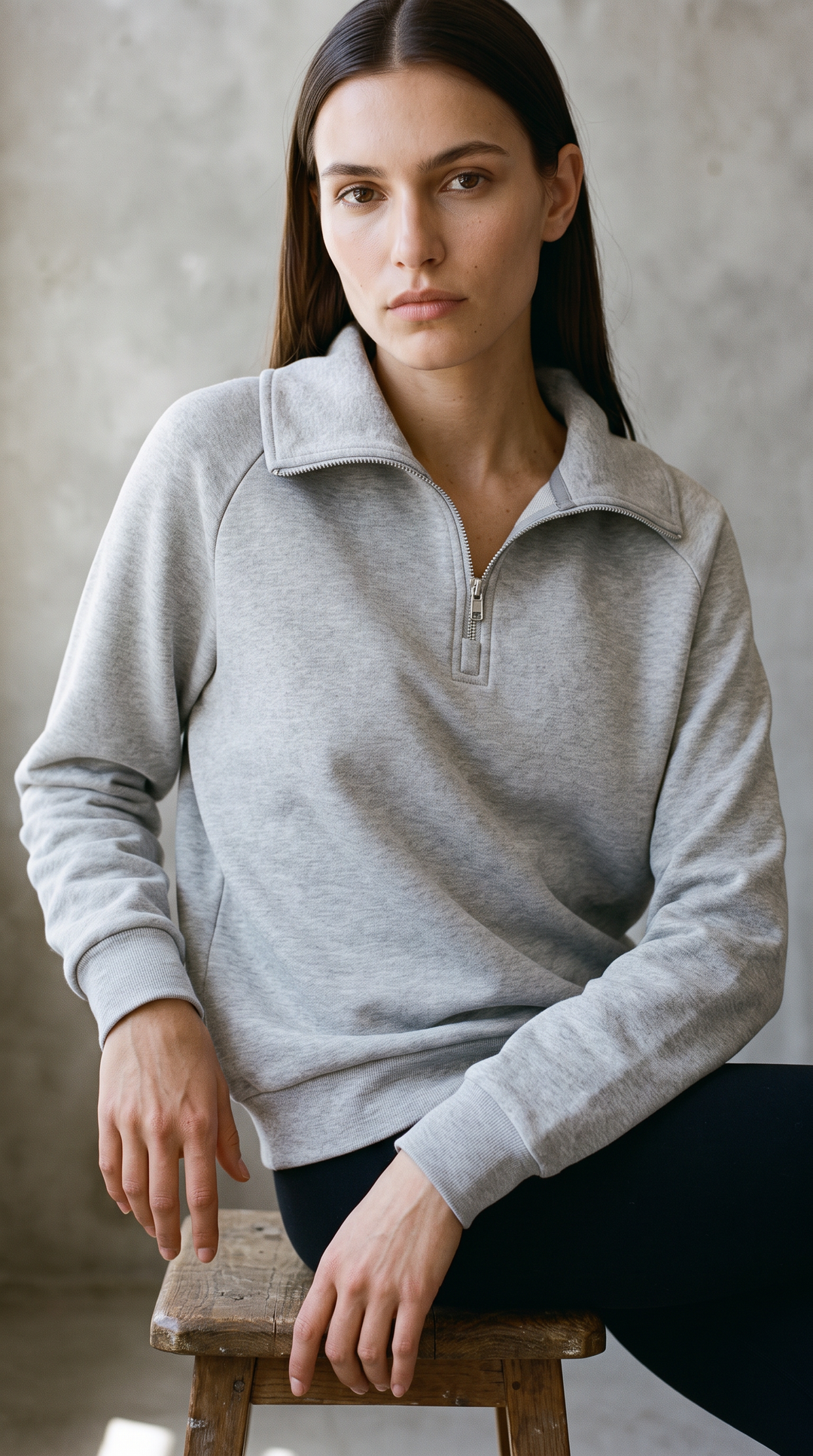 Maeve Luxeflow - Relaxed 3/4 Zip Top In Heather Grey