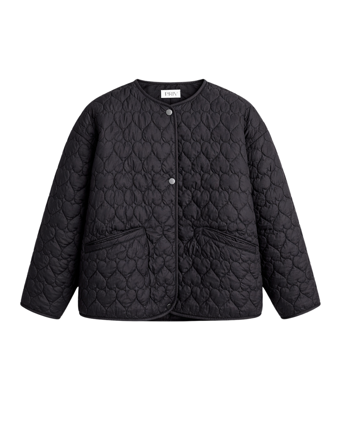 Bree - Lightweight Quilted Hearts Coat In Black