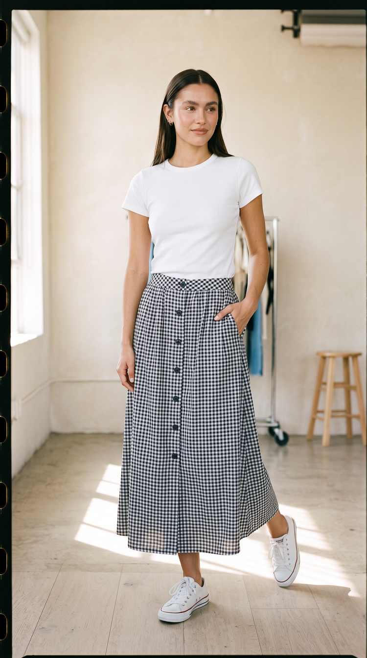 Chrissy Gingham Midi Skirt-Isabeyphotography-1
