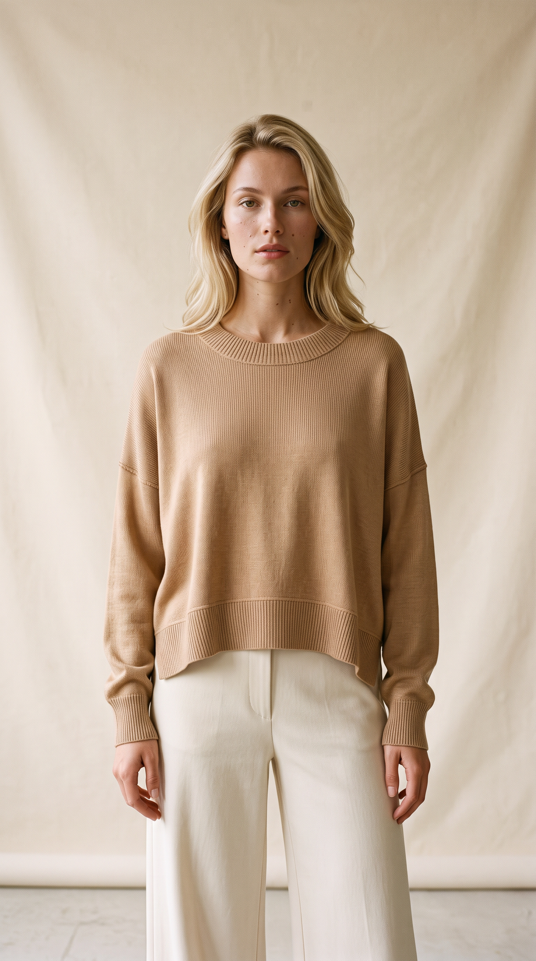 Celeste Silky Knit Sweater in Camel
