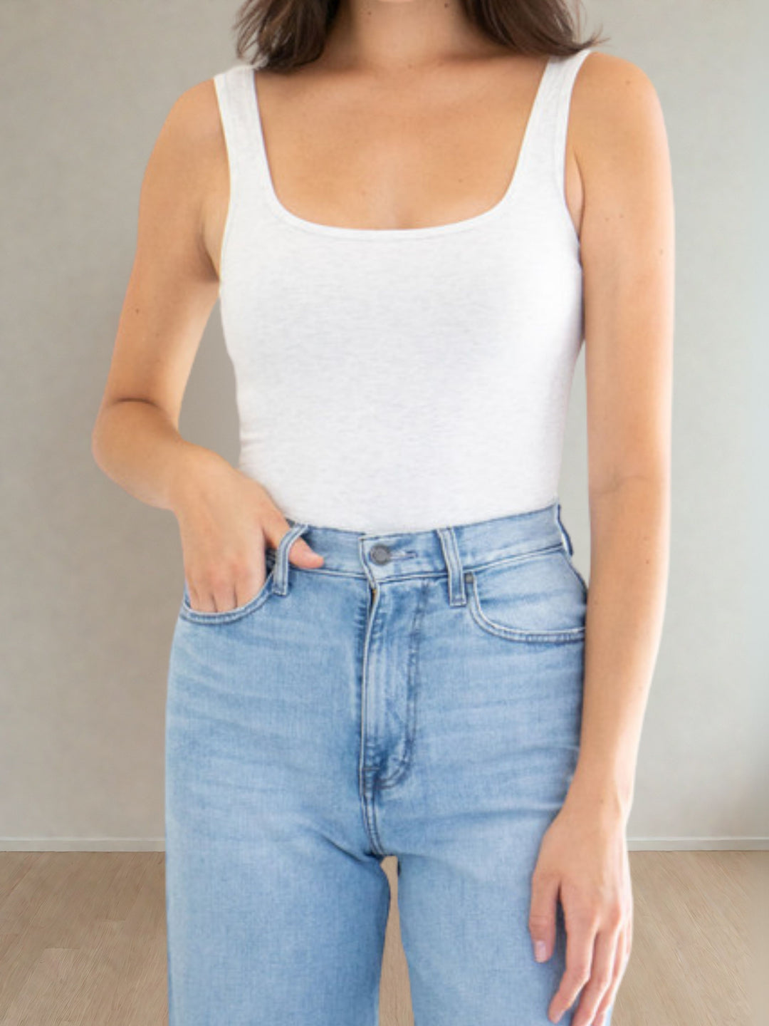 Hannah Square Neck Body Suit in Heather Grey
