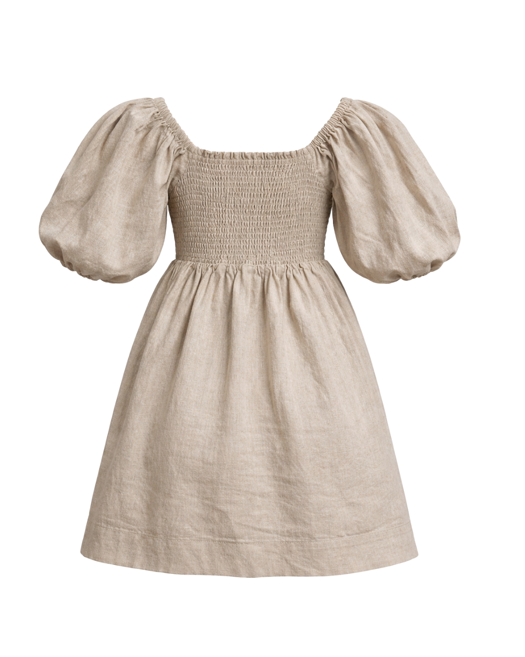 Noelle Linen Bubble Sleeve Dress in Oat