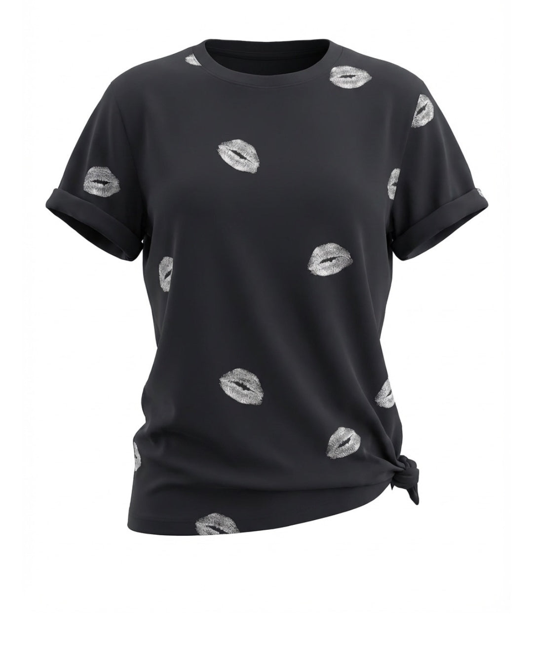 Reign – Printed Cotton Graphic Tie Tee In Black Kisses