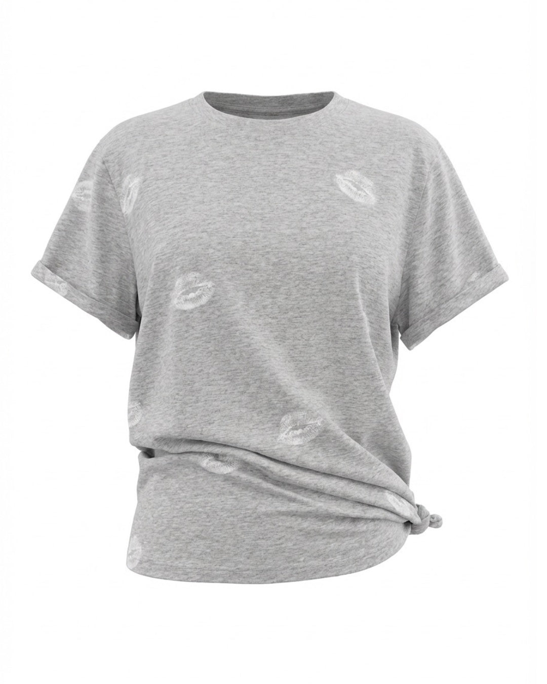 Reign – Printed Cotton Graphic Tie Tee In Grey Kisses