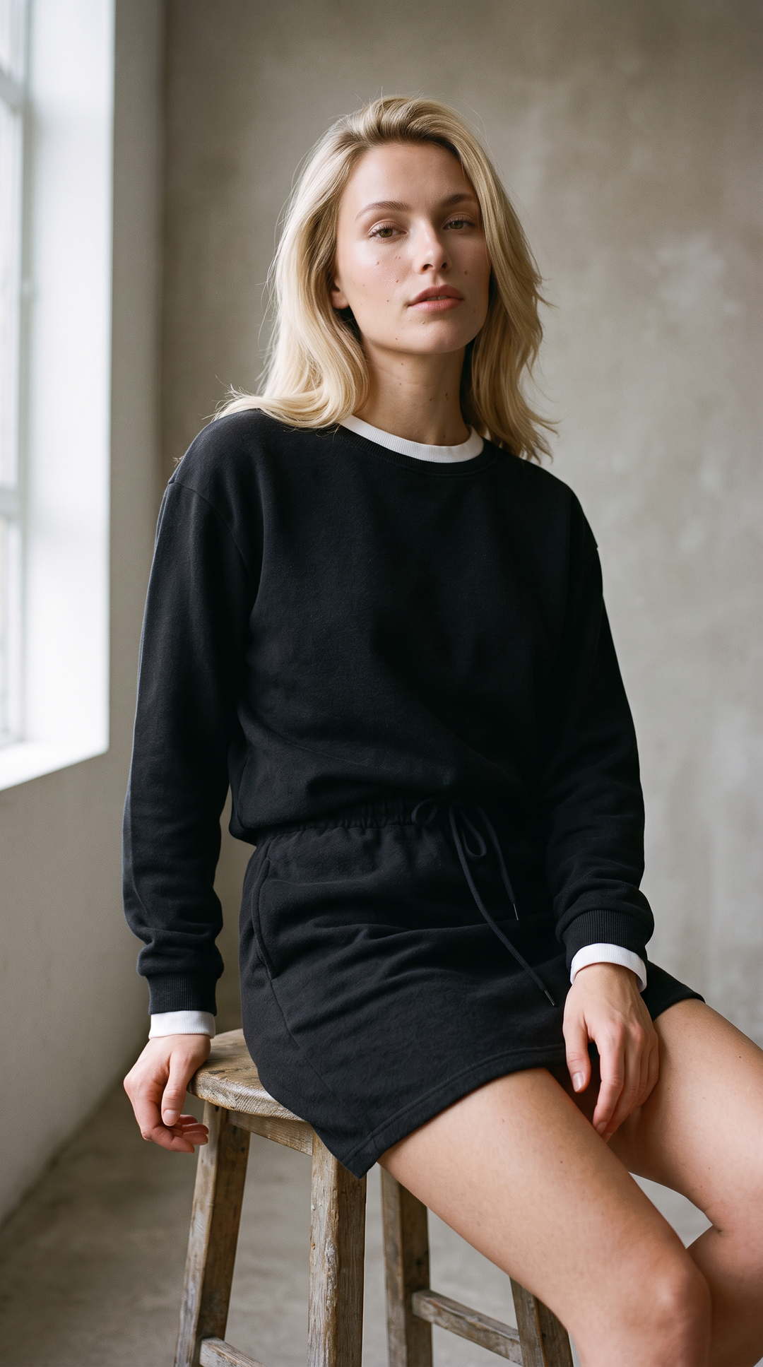 Emery - Lightweight Soft Fleece Lounge Skirt Set 2PC In Black
