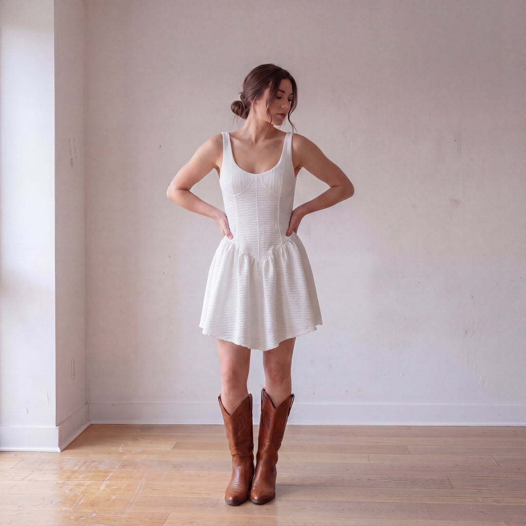 Elliot Crepe Ballerina Dress Ivory