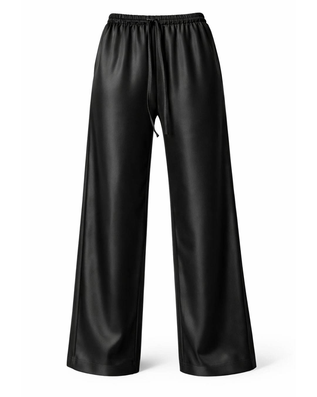 Lillian pleated pull-on satin trouser in black – elegant satin pant by PRIV the Brand