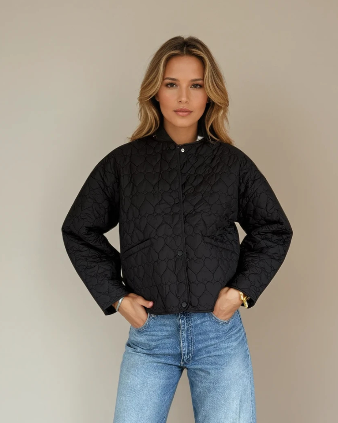 Bree Hearts Quilted Coat Black