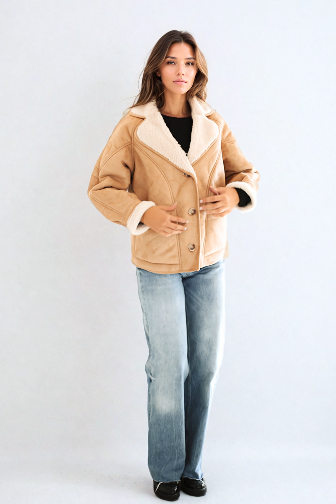Aspen Shearling Coat in Camel