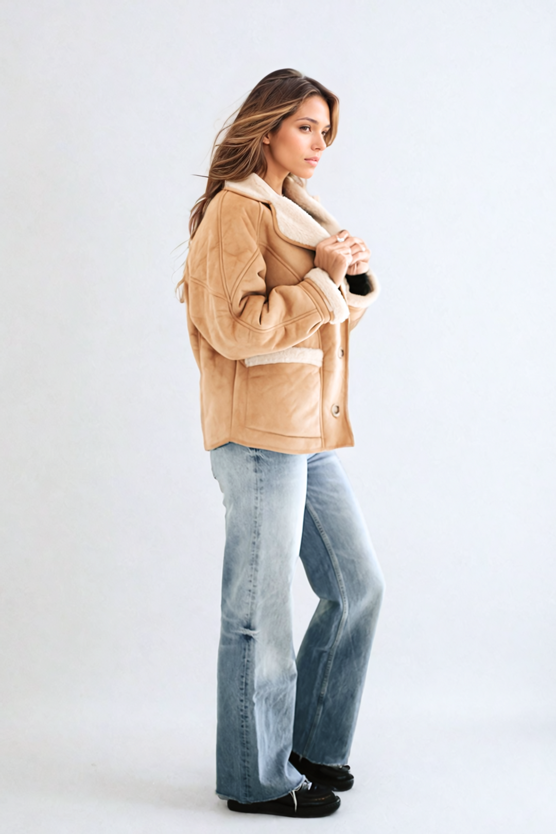 Aspen Shearling Coat in Camel