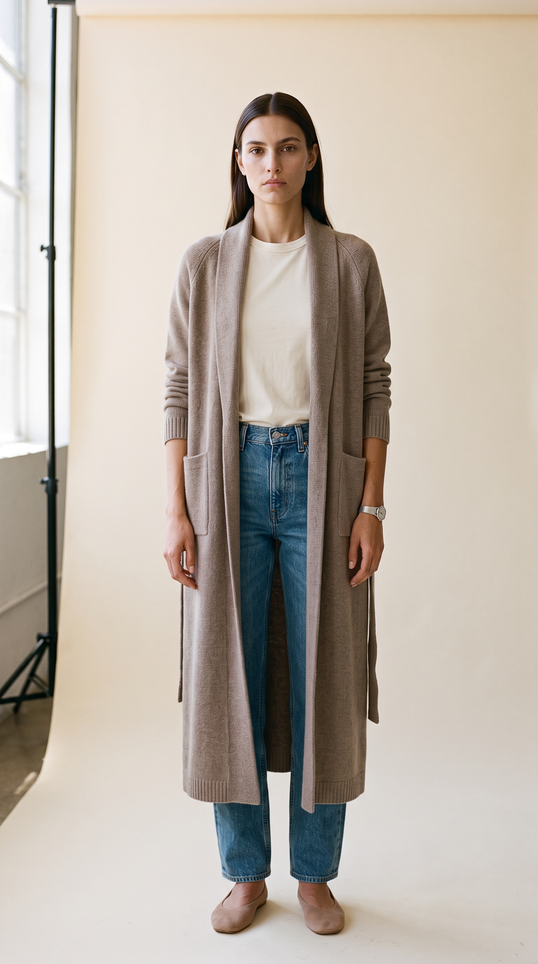 Eleanor - Long Knit Cardigan in Mocha