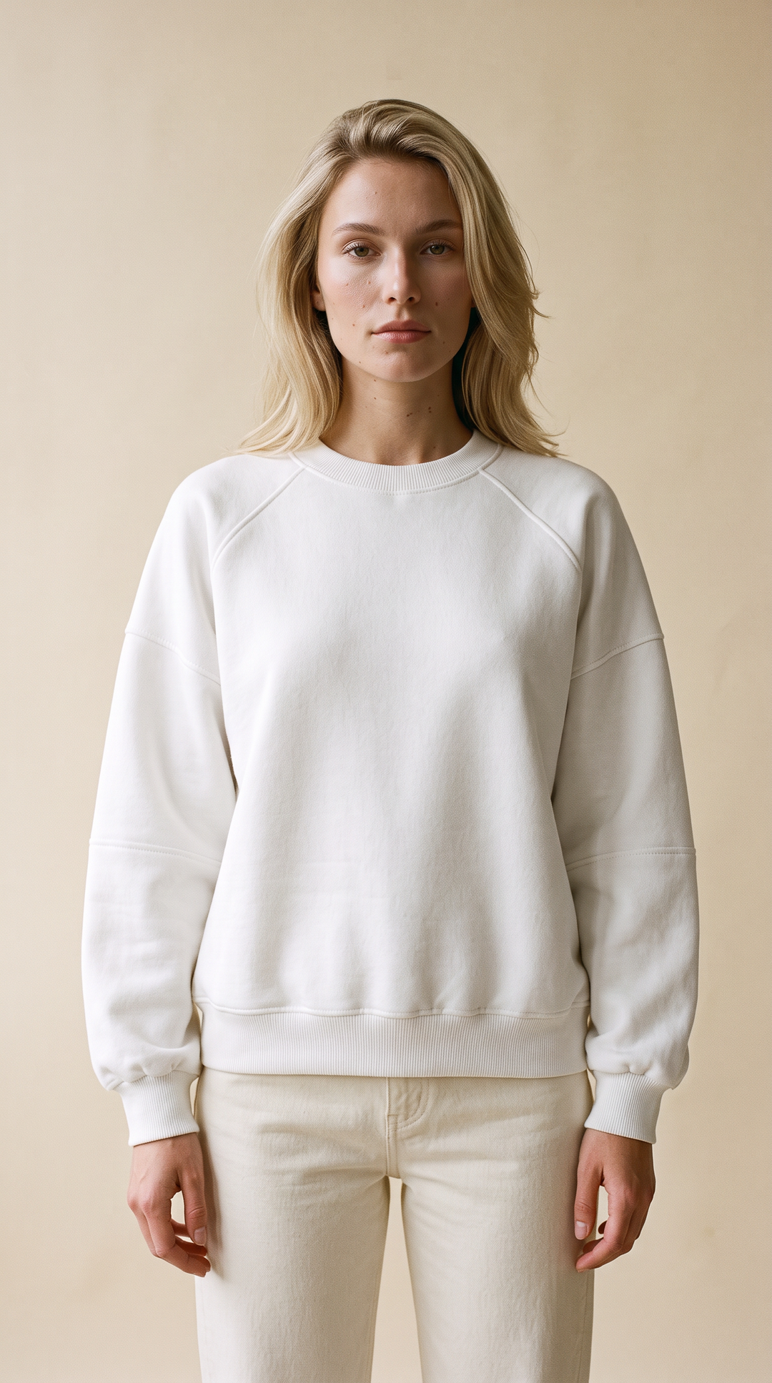 Cece - Fleece Crew Neck Spring Sweatshirt In White