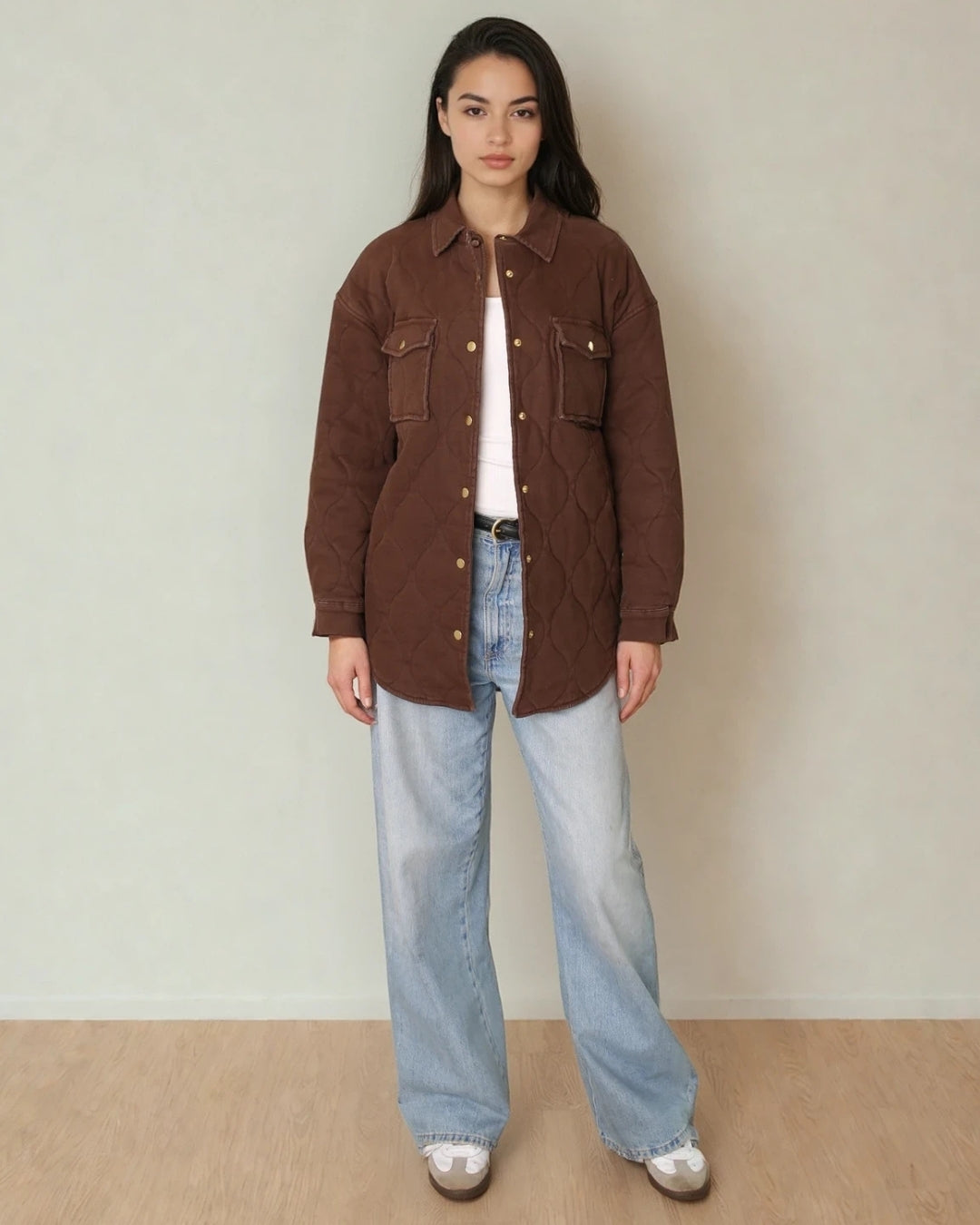 Leni Quilted Brushed Cotton Coat Espresso