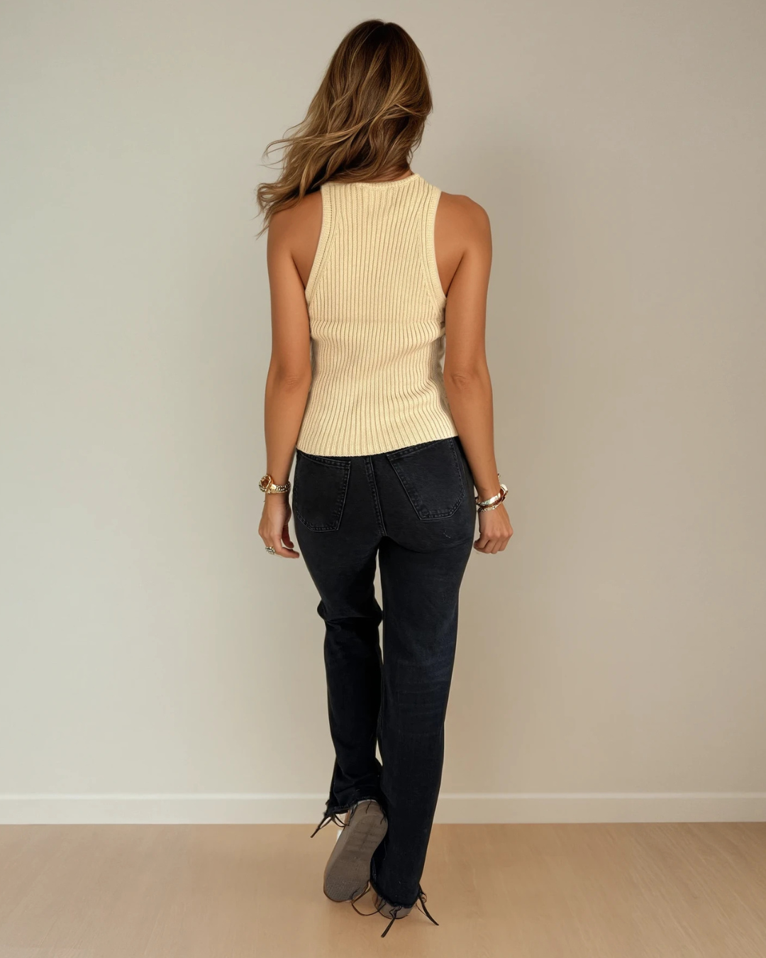 Fiona Ribbed Knit Top Biscotti