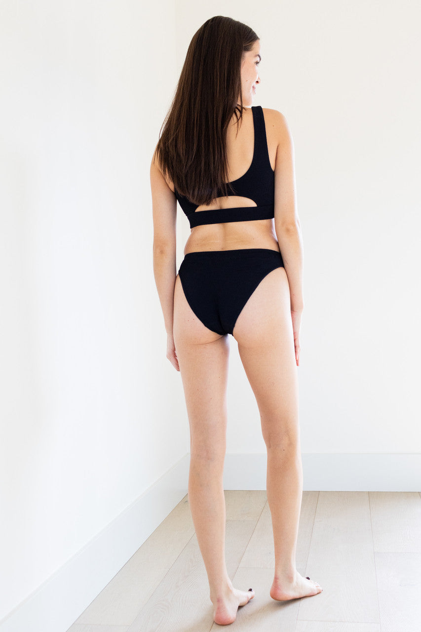 Aster Ribbed Two Piece Swim Set in Black