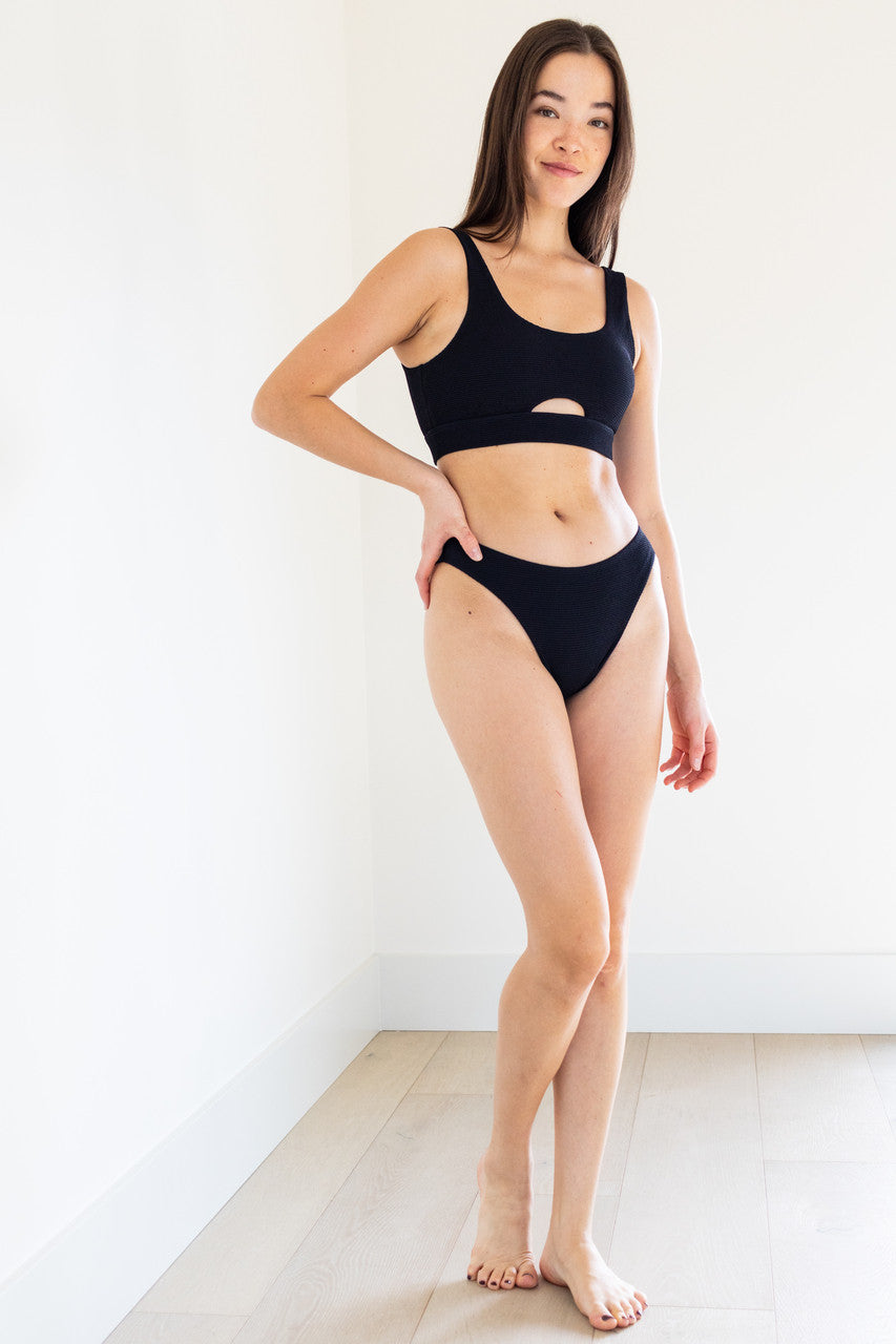 Aster Ribbed Two Piece Swim Set in Black
