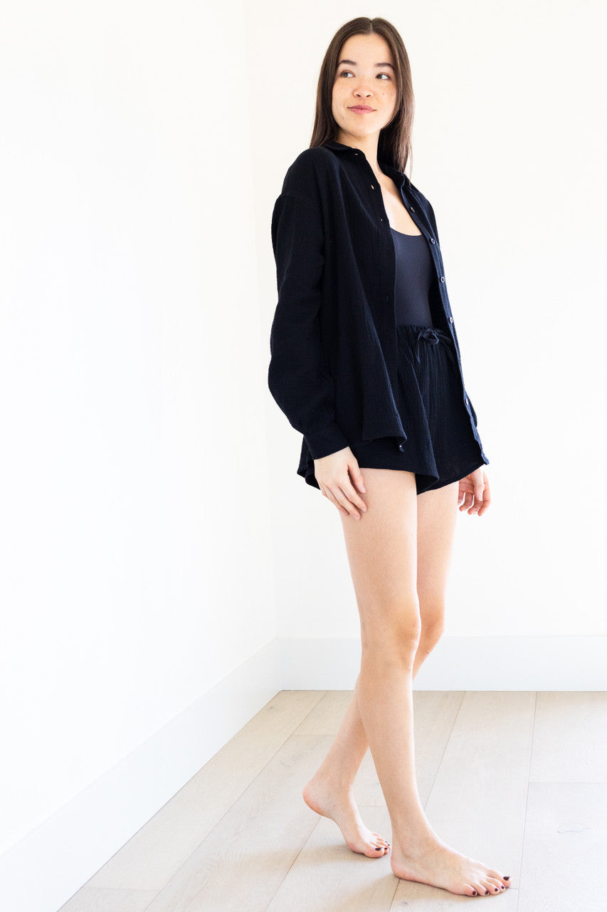 Rhea L/S Short Set in Black