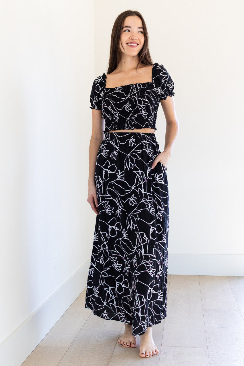 Fleur Two Piece Skirt in Black Floral
