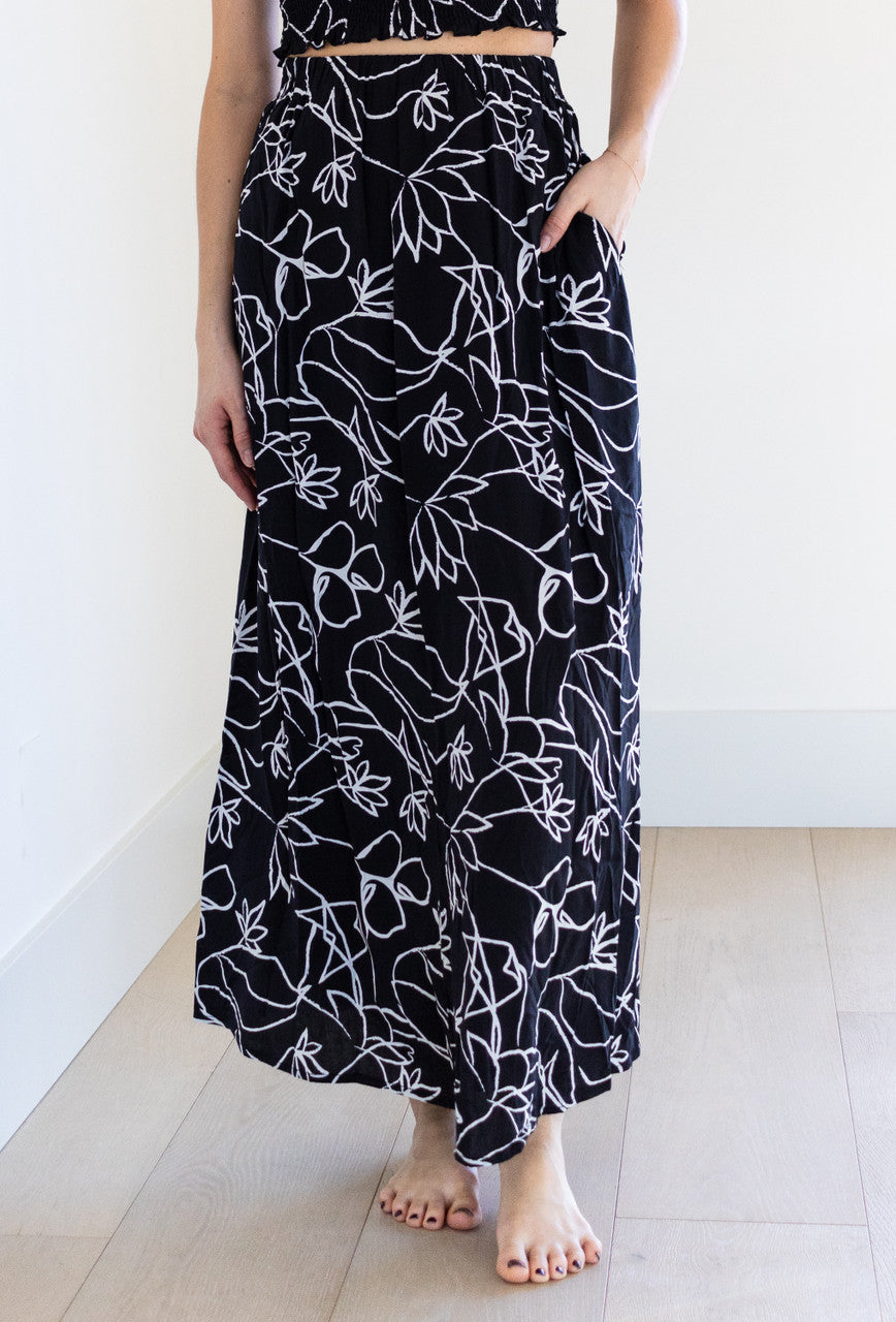 Fleur Two Piece Skirt in Black Floral