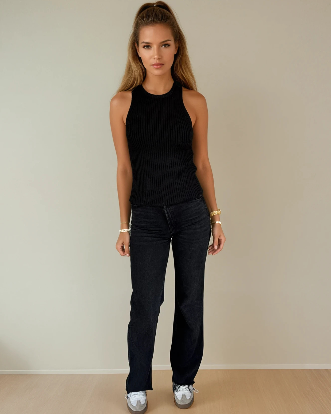 Fiona Ribbed Knit Top Black