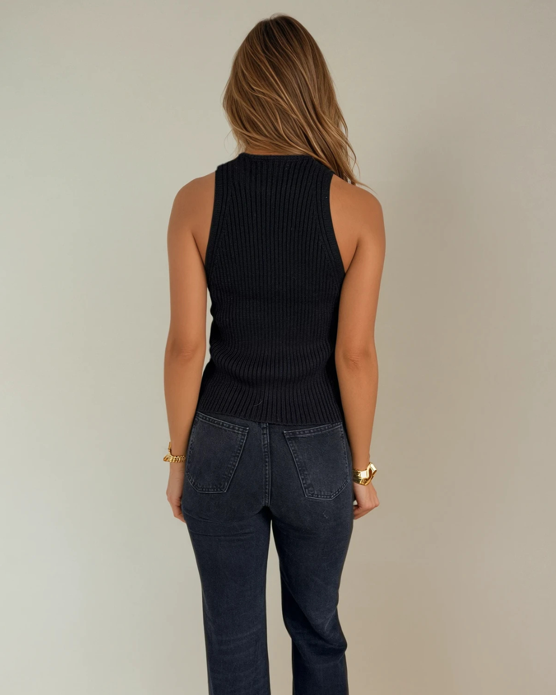 Fiona Ribbed Knit Top Black