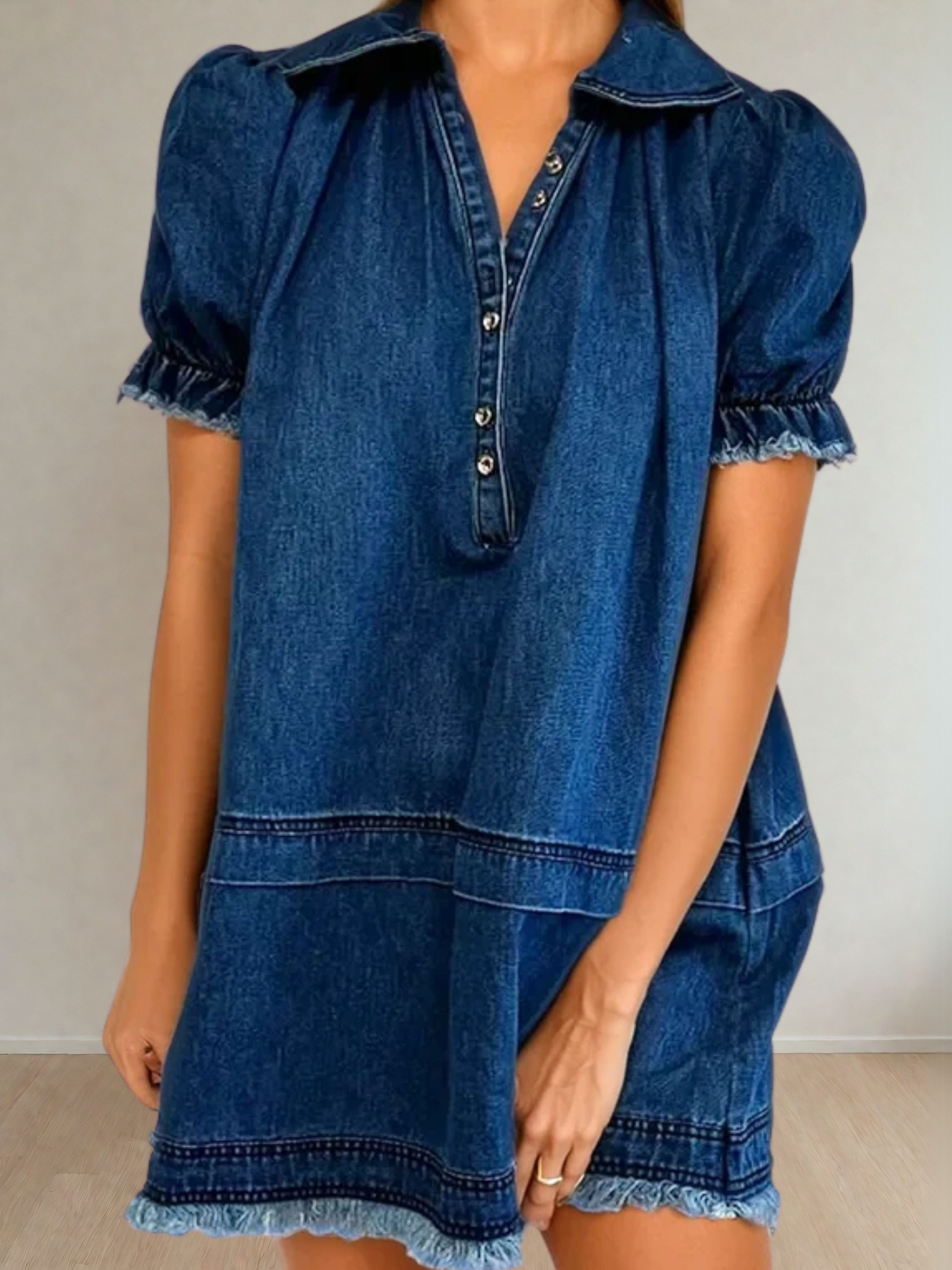 jennie denim dress Jennie Mini Denim Babydoll Dress Wood + Wave