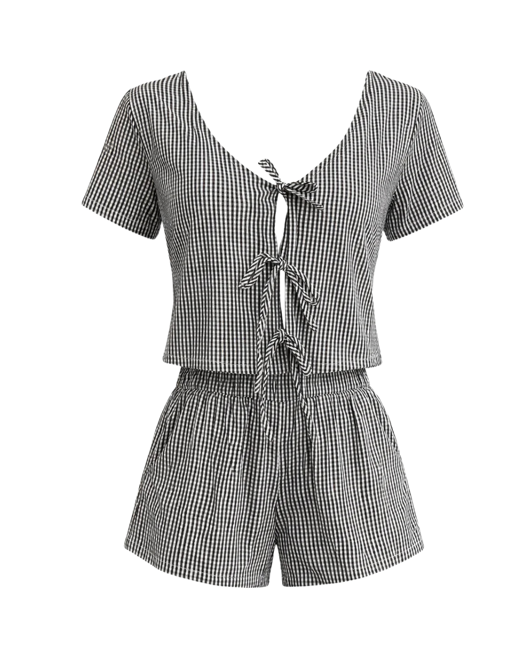Quincie - Tie Up Front Short Set 2PC Small Black Gingham