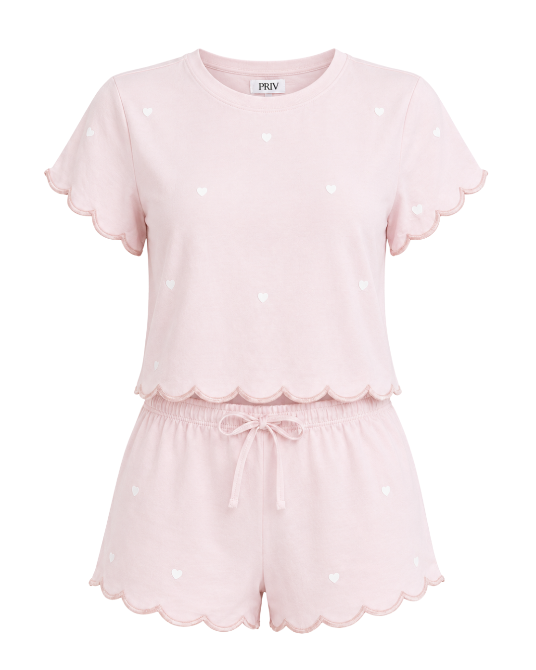 Daybreak Summer PJ Set – Scalloped Trim Pajama Set Pink