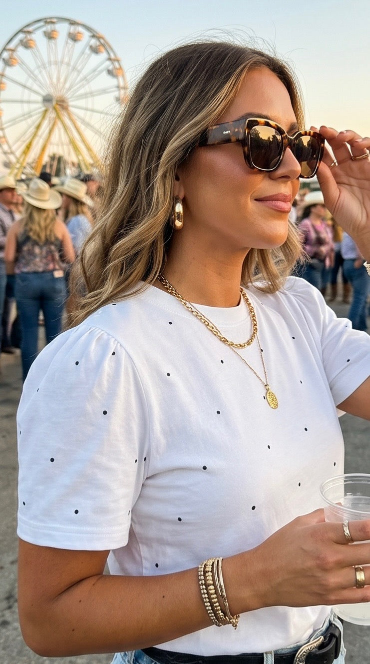 Harper Tee – Polka Dot Everyday T-Shirt White Polka Dots