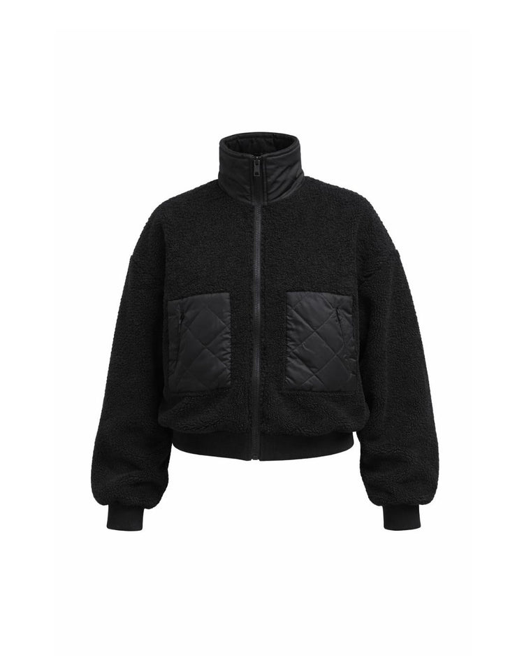 Tess teddy coat black – front view – PRIV the Brand