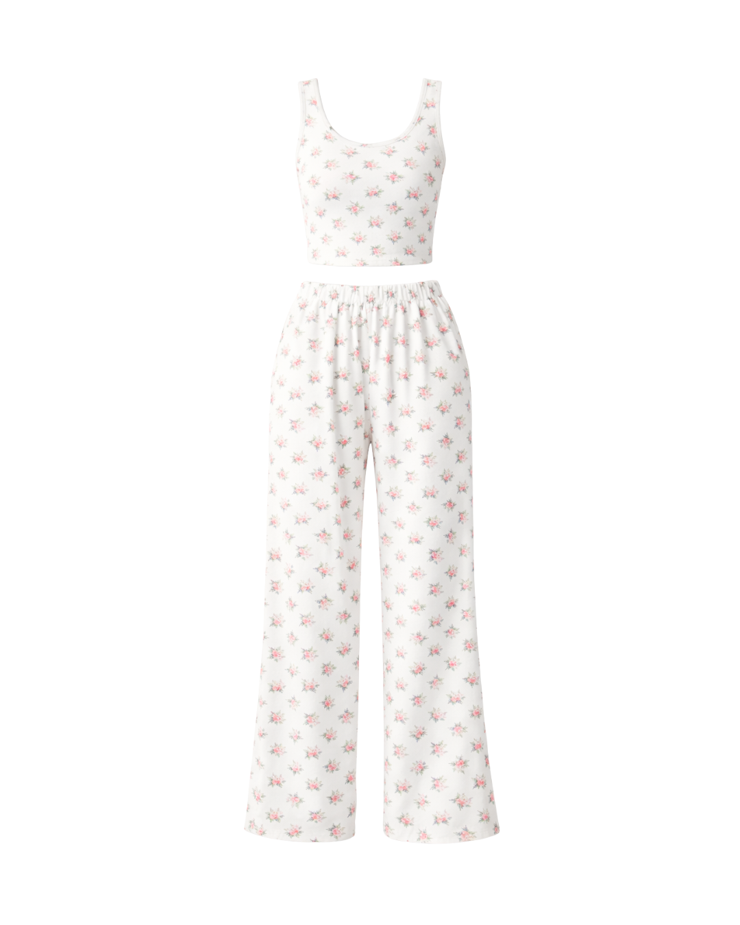 Sara Wide Leg Tank Set in Rose Print