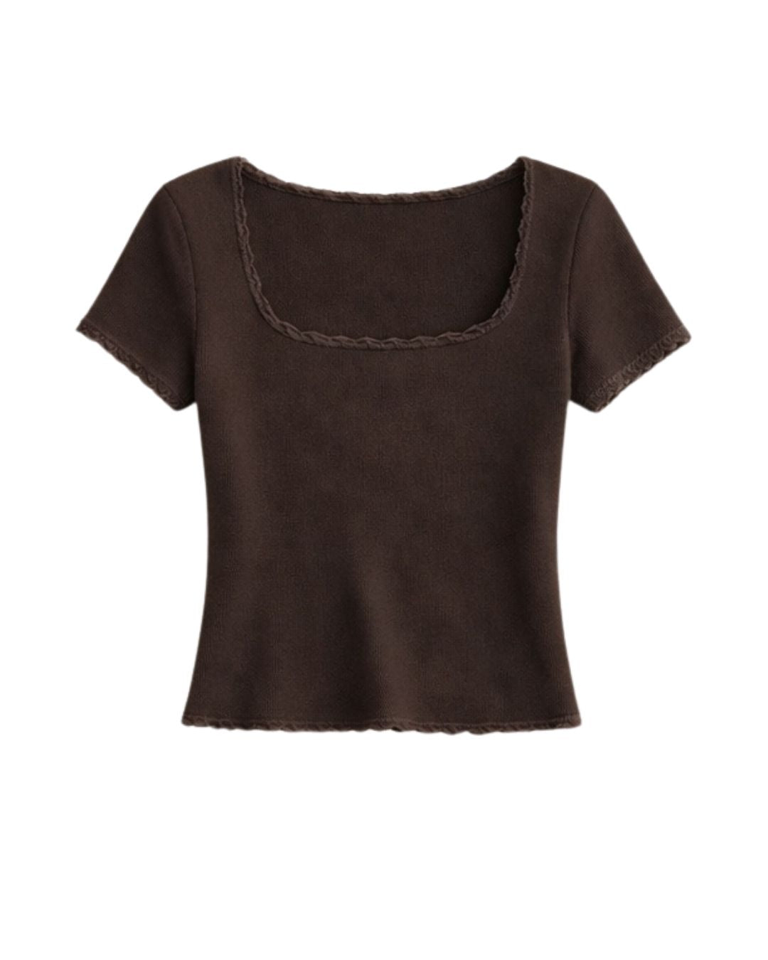 Emme – Square Neck Essential Cotton T-Shirt In Espresso