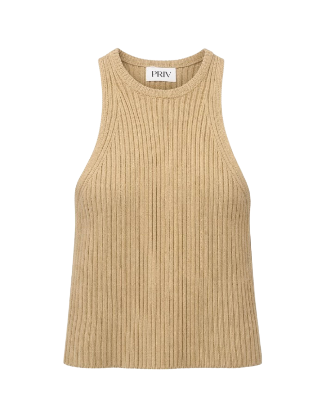 Fiona - Ribbed Knit Sleeveless Top In Biscotti