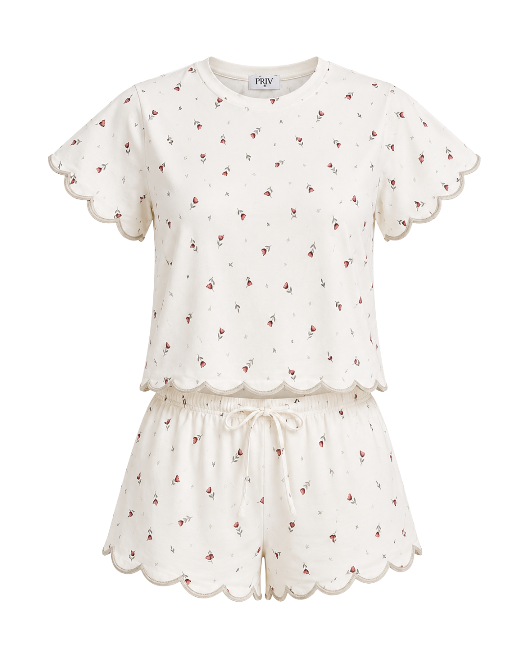 Daybreak Summer PJ Set – Scalloped Trim Pajama Set Tulips