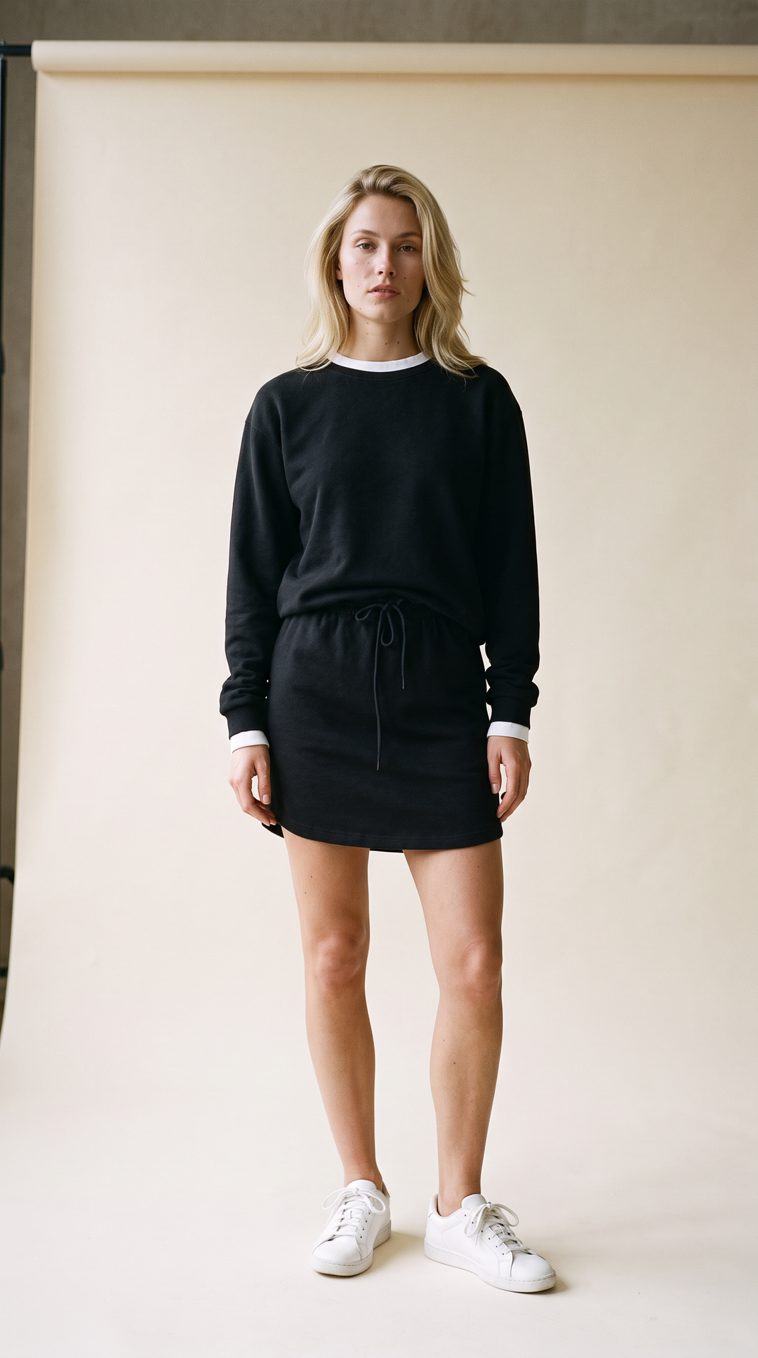 Emery - Lightweight Soft Fleece Lounge Skirt Set 2PC In Black