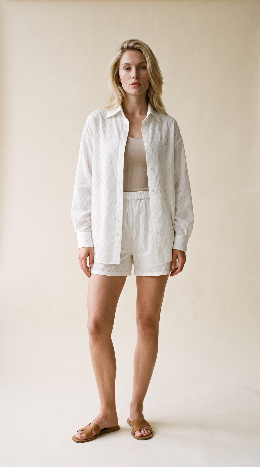 Carlie 2pc Jacquard Cotton Short Set in white