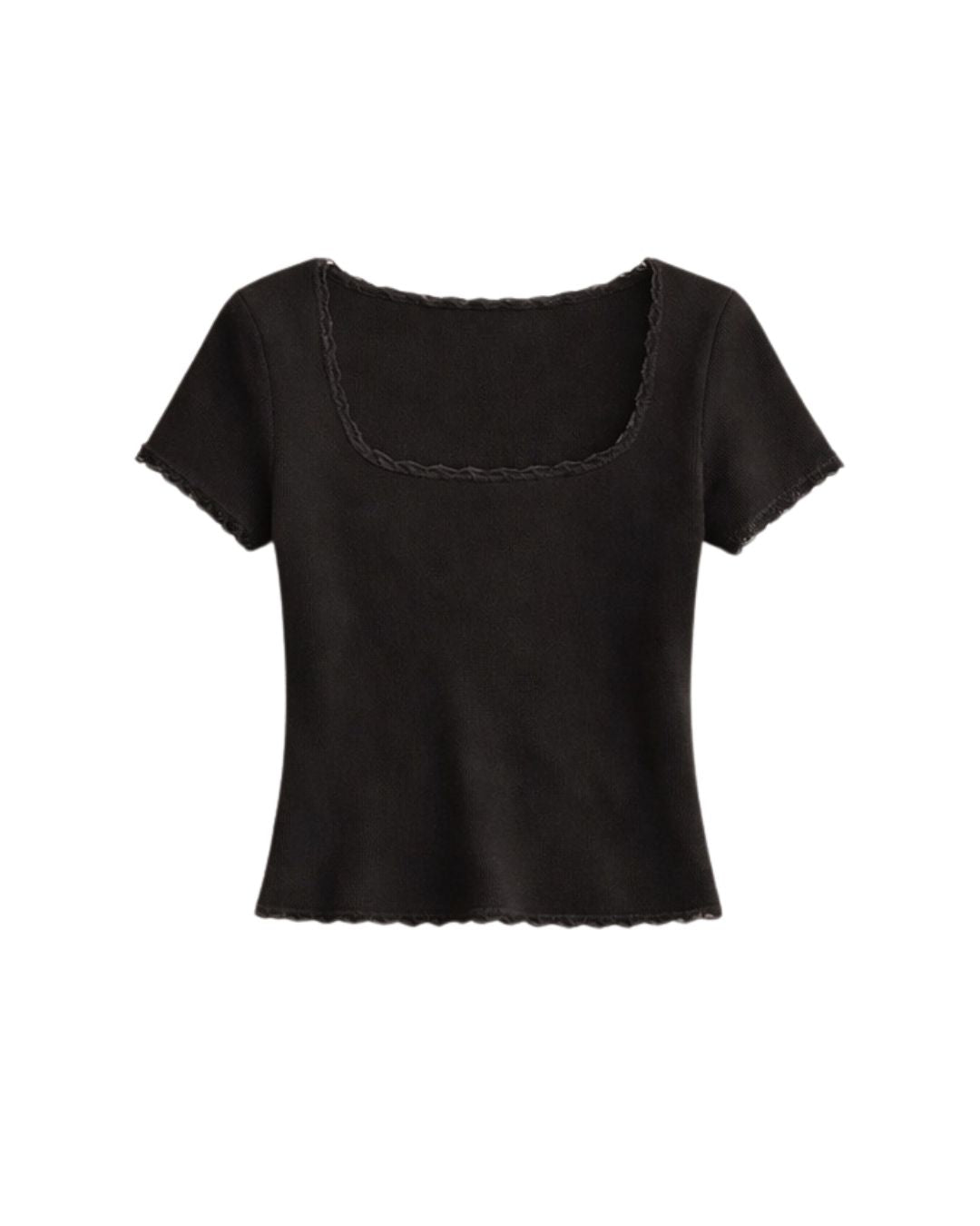 Emme – Square Neck Essential Cotton T-Shirt In Black