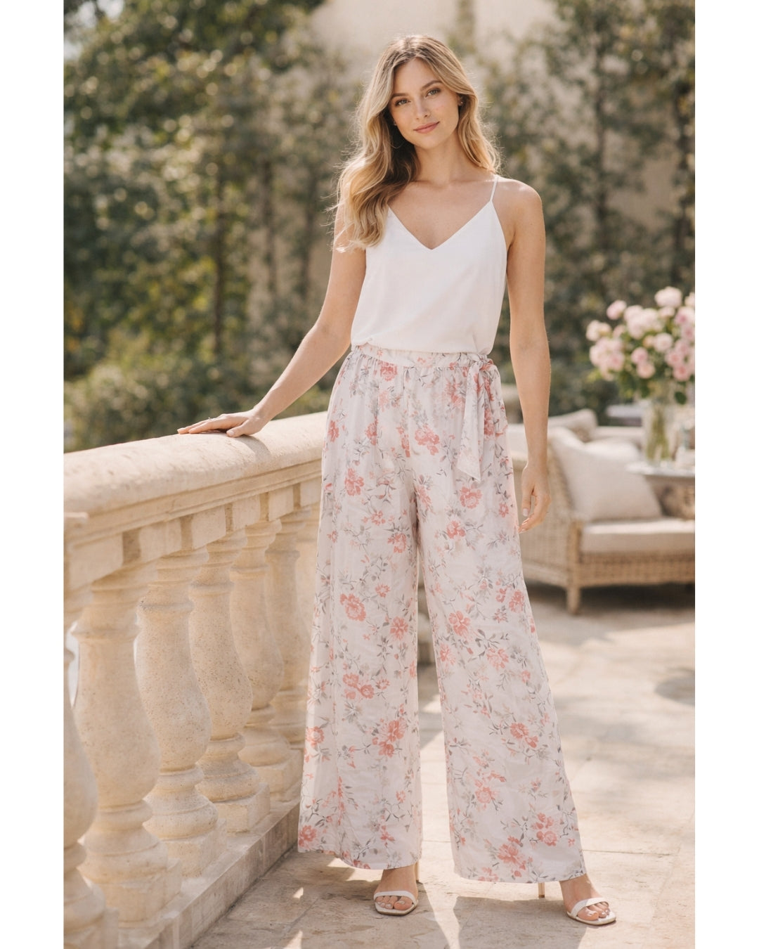 Camryn Sheer Lined Gaucho in Ivory Floral Print