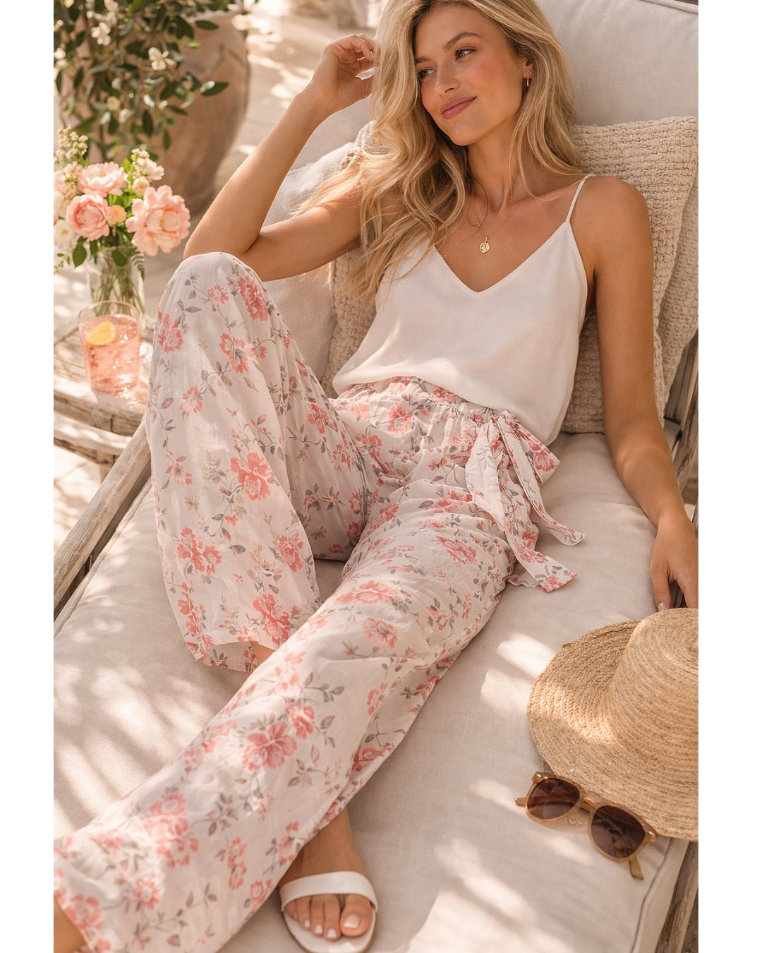 Camryn Sheer Lined Gaucho in Ivory Floral Print