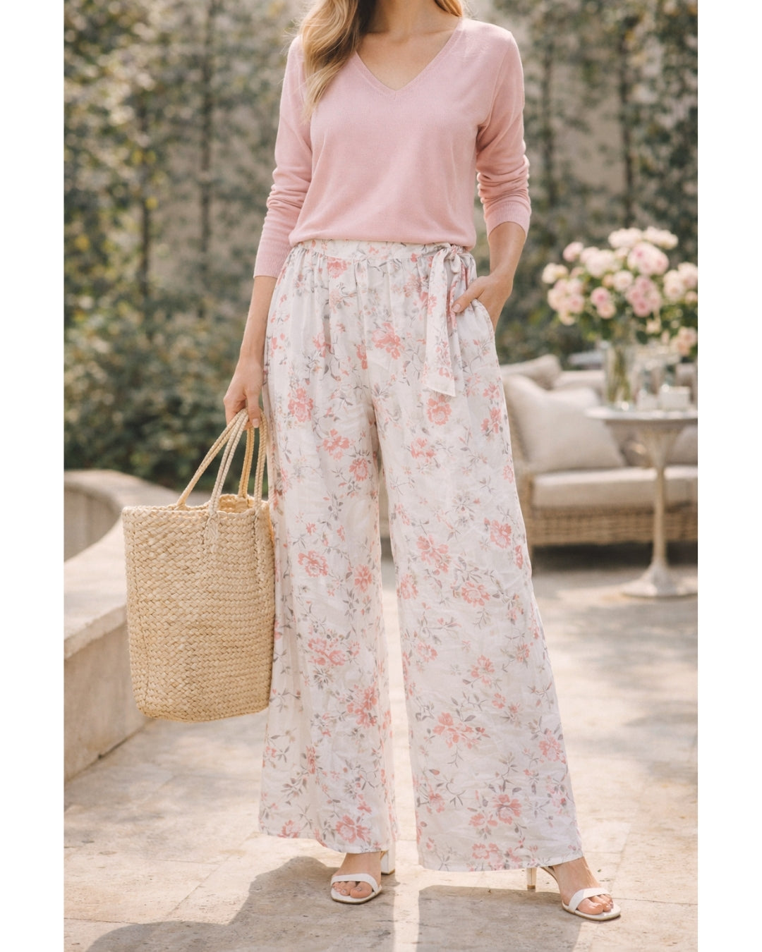 Camryn Sheer Lined Gaucho in Ivory Floral Print