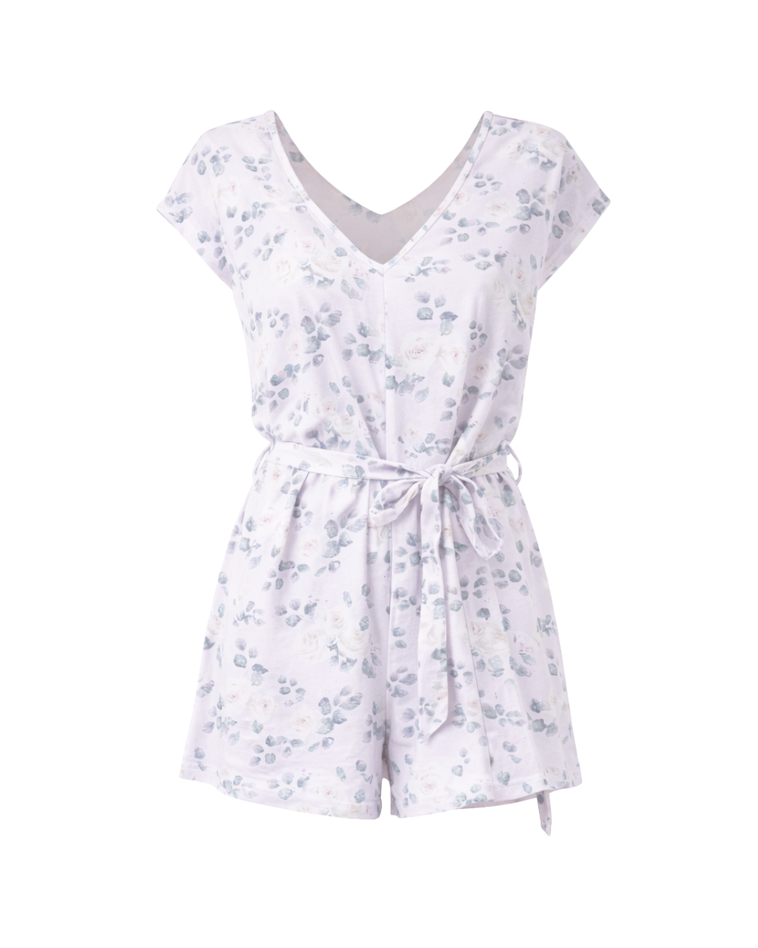 Errand Day Short Romper in White Rose Print