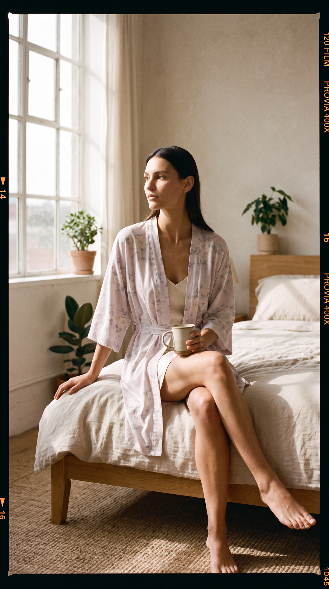 Kimono Robe in White Rose Print