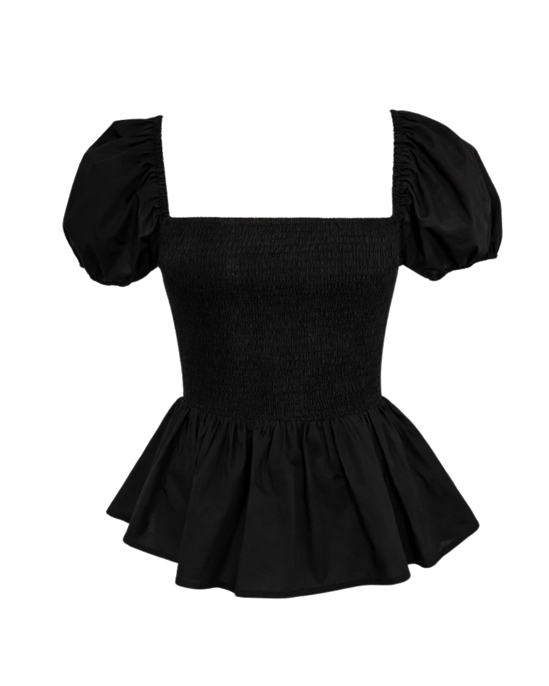 Sera Peplum Blouse – Cotton Poplin Puff Sleeve Top Black