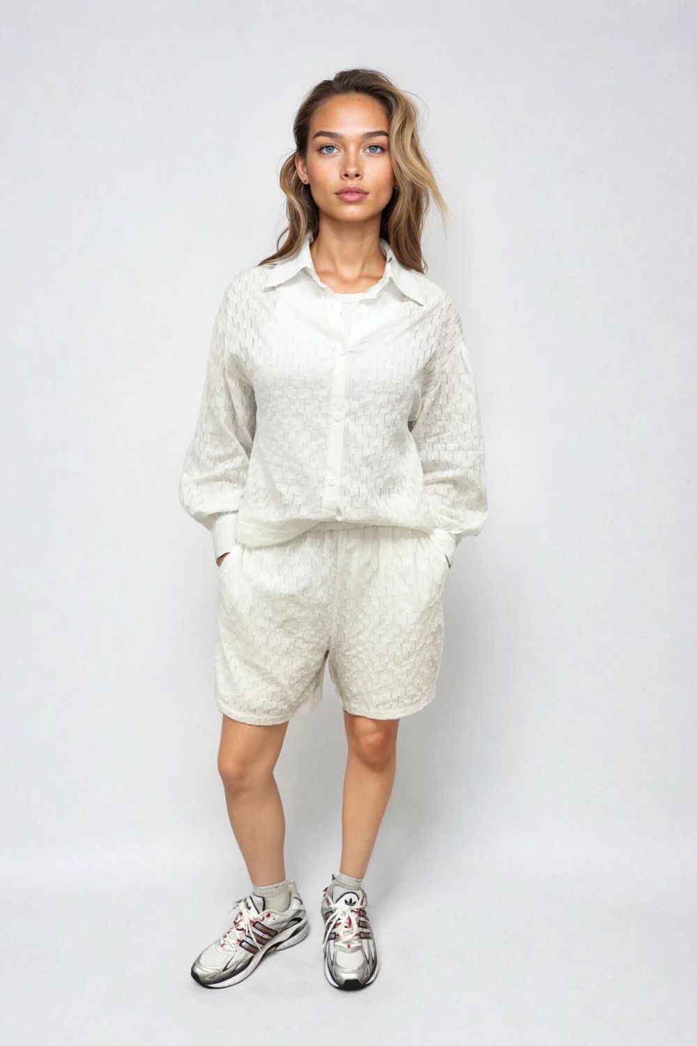 Carlie 2pc Jacquard Cotton Short Set in white