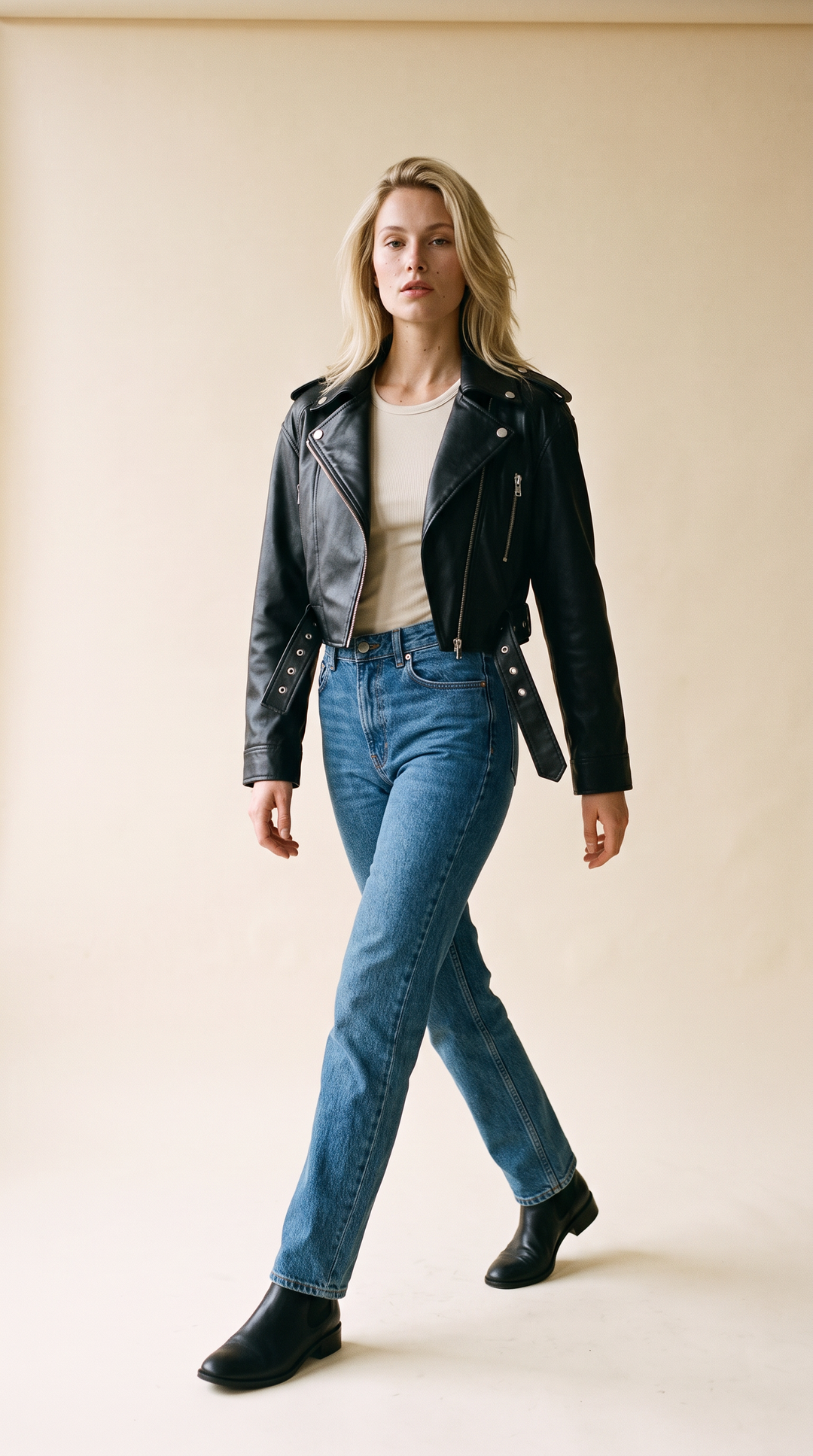 Zoe - Cropped Moto Jacket In Black Vegan Leather