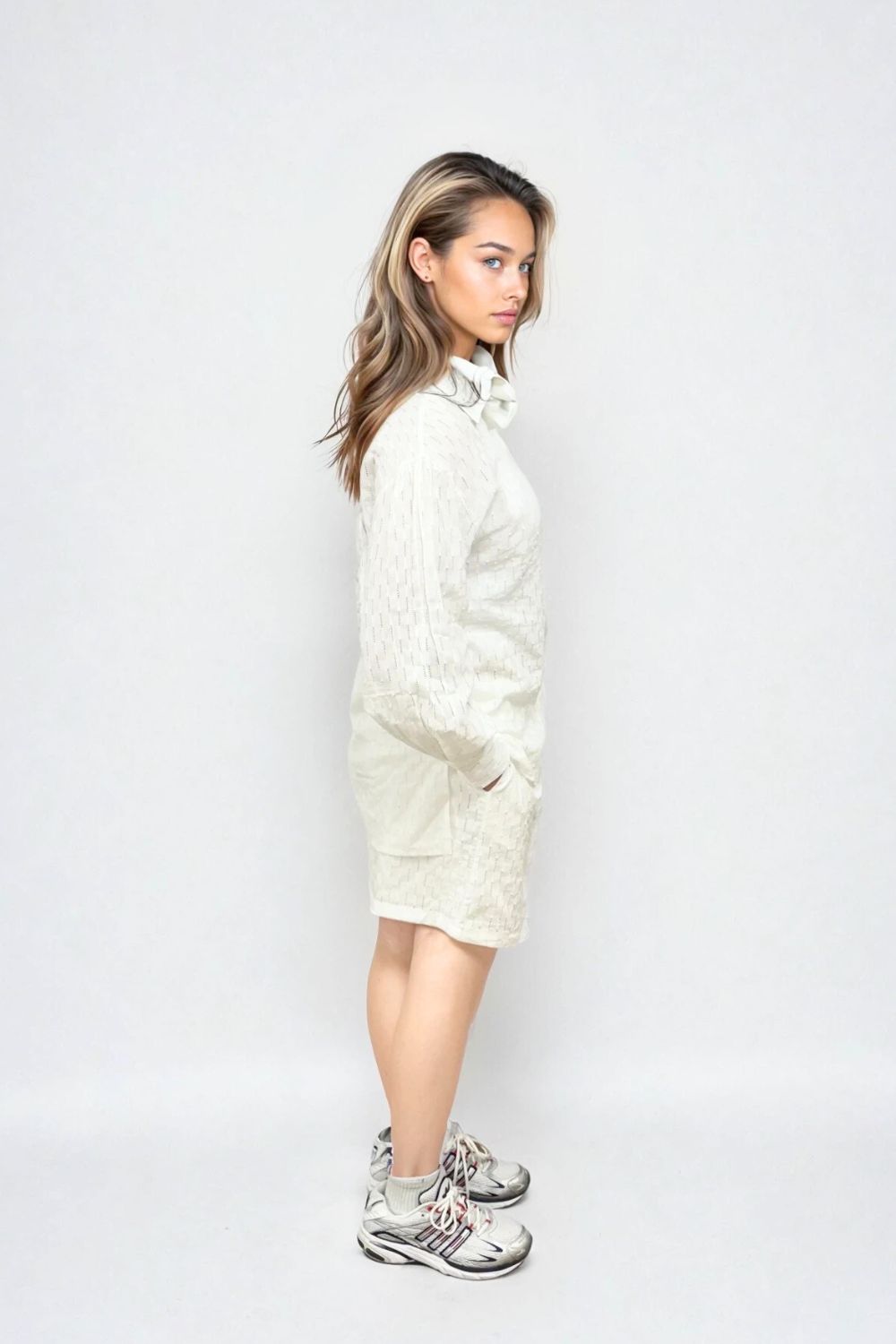 Carlie 2pc Jacquard Cotton Short Set in white