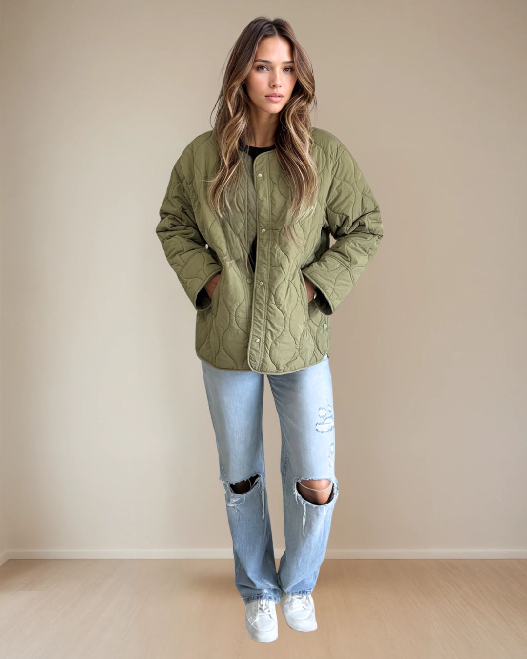 Ophelia Light Quilted Coat Olive